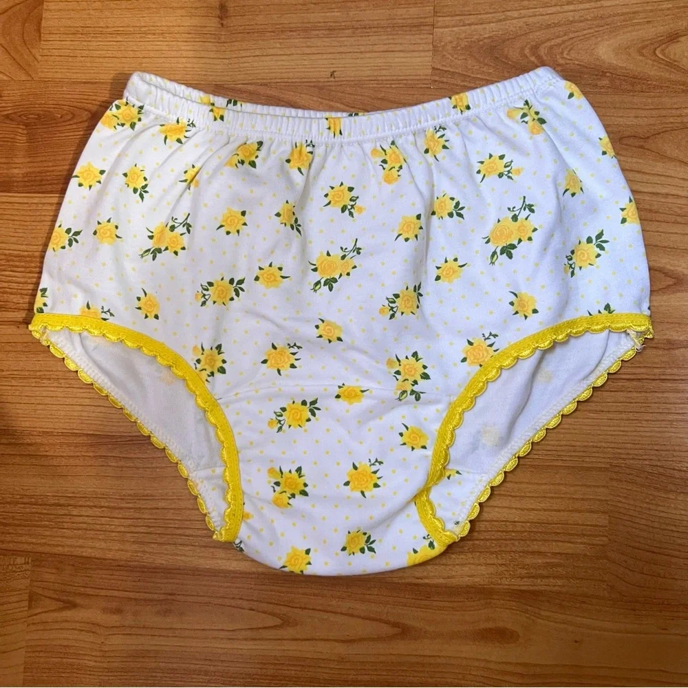 100% Cotton Girl Floral Yellow and White High-Waisted Briefs